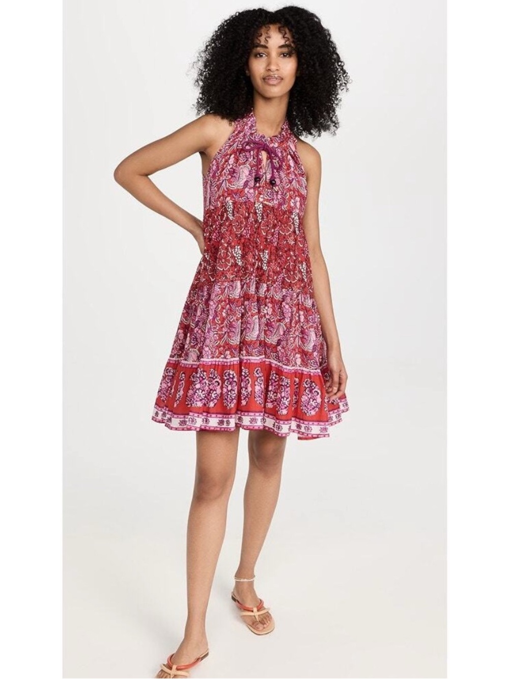 Ro's Garden Sofia Tiered Mini Dress Sleeveless Pink Red Size Medium